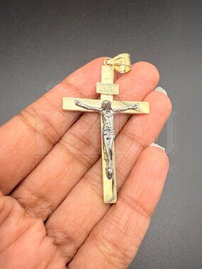 14K Two Tone Gold Crucufix Cross Pendant